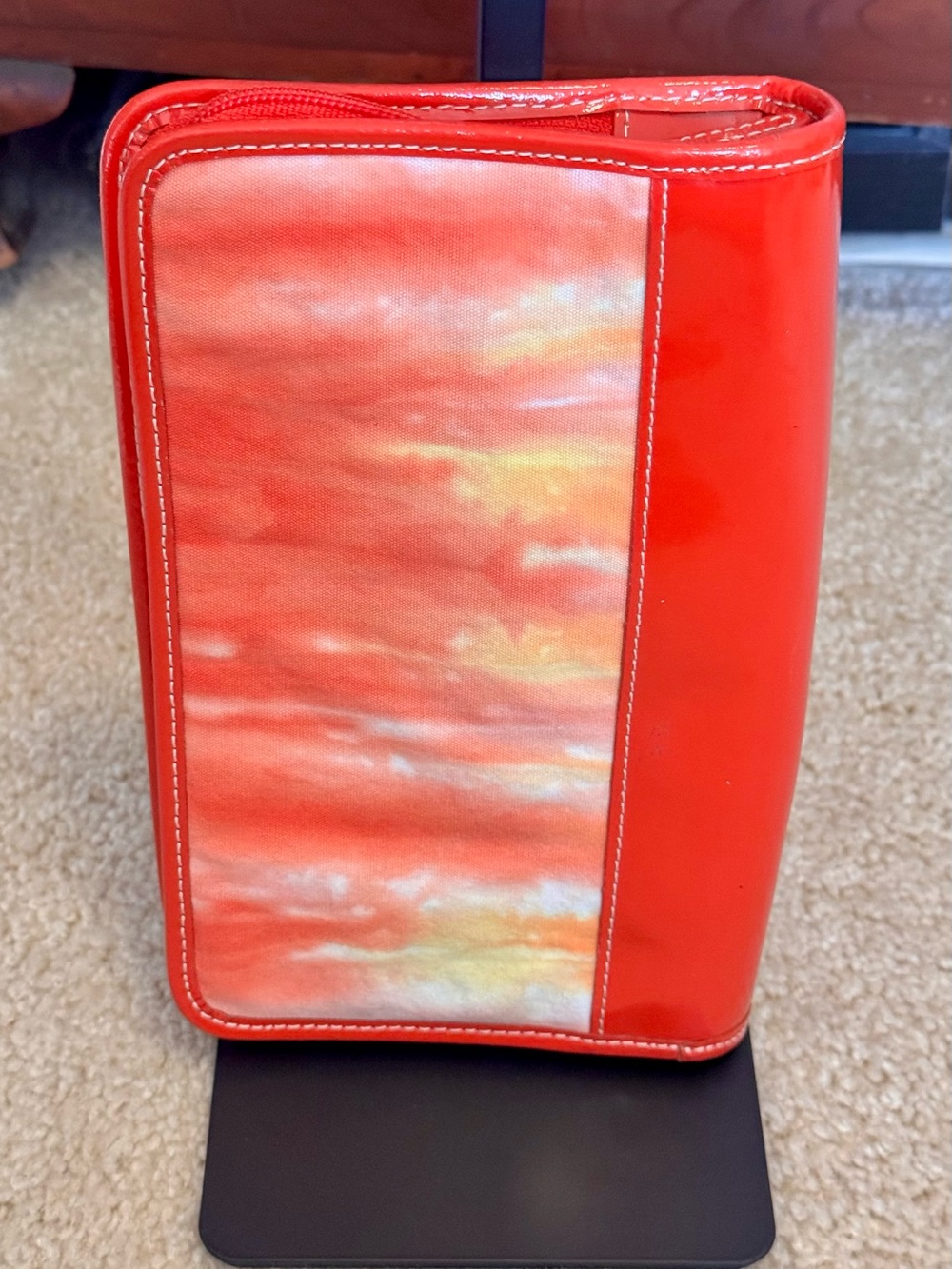 Lands' End Red and Yellow Tie-Dye Patent Clutch